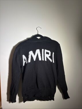 AMIRI Black Knit Crewneck Sweater with White Logo